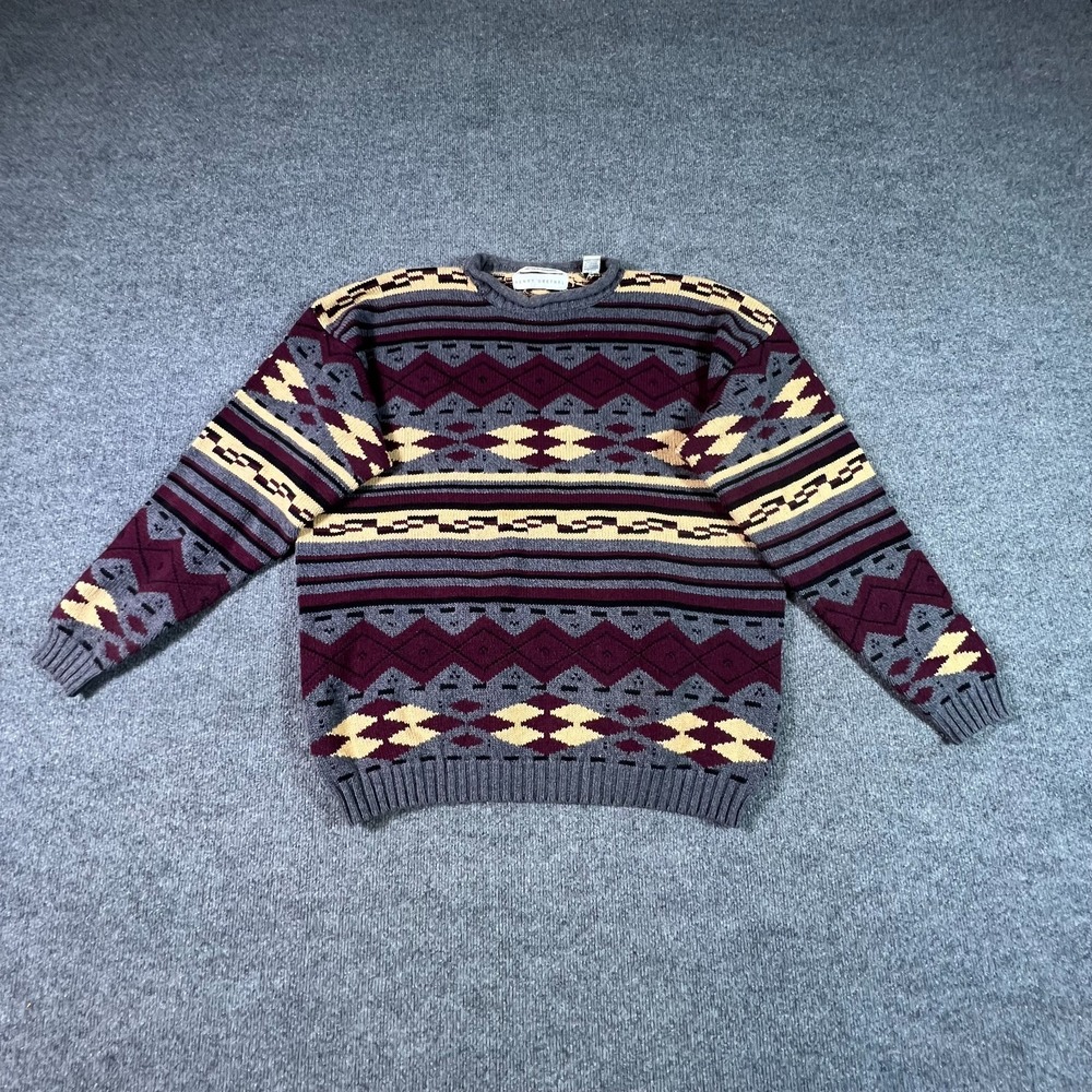 Vintage Henry Grethel Sweater Mens XL Multicolor Geometric Handframe Knit Cozy